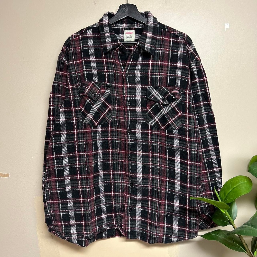 Dickies Red Black Plaid Flannel Button Up Shirt Mens XL Y2K Cotton RN123187